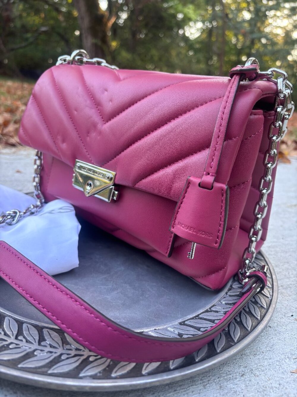 Michael Kors Cece Medium Quilted Leather Convertible Shoulder Bag - Berry, NWT